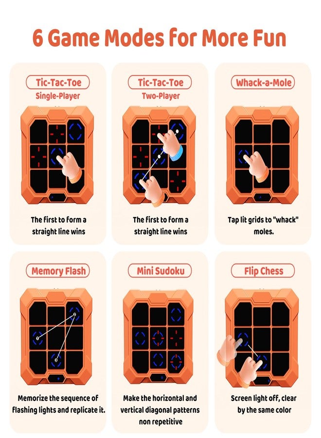 Lqqyee 6-in-1 Electronic Tic Tac Toe Game, Handheld Digital Tic Tac Toe Bolt Game, Portable Travel Learning Toy for Kids & Adults, Educational Memory Games for Ages 4+, Ideal Gift for Boys & Girls (Orange) - Image 3